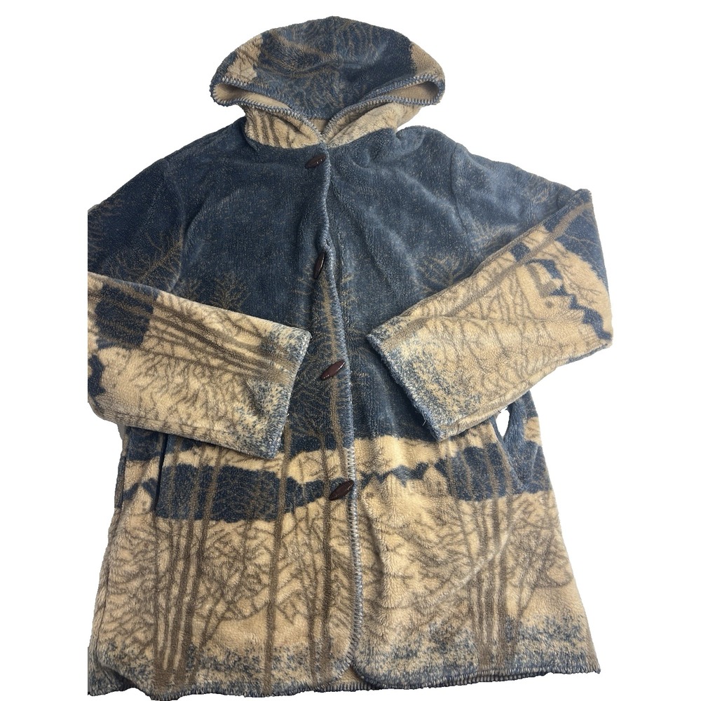Vtg Alpine Studio Reversible Hooded Fleece Coat Jacket L Men Women Nature Native